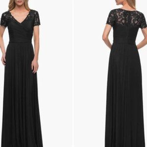 La Femme NEW Floral Embroidered Sheath Gown Black Size 14 (Without tags)